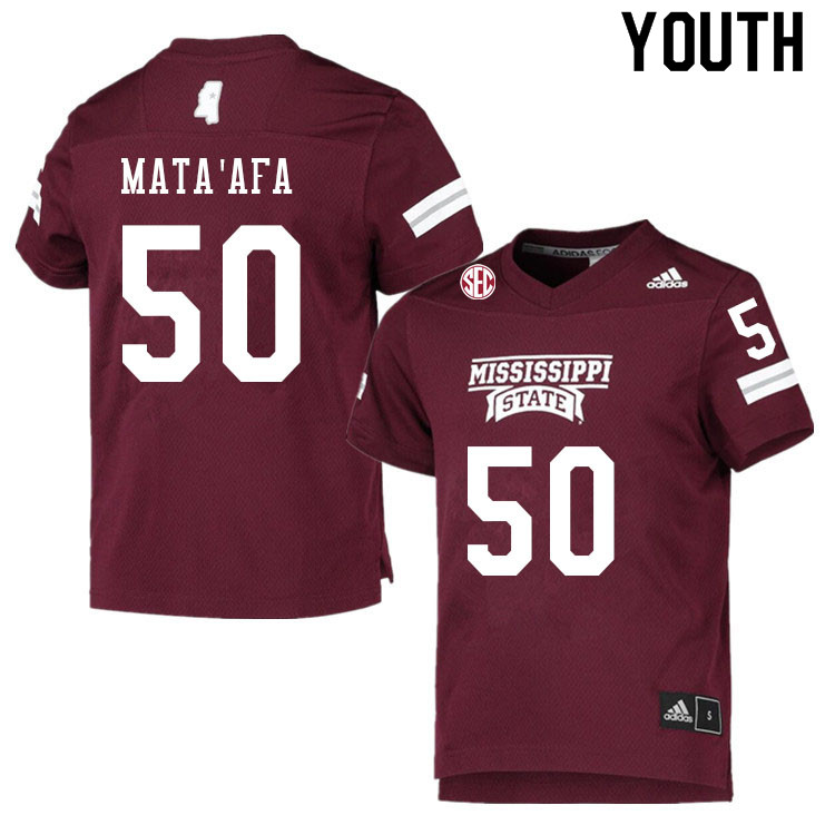 Youth #50 Matai Mata'afa Mississippi State Bulldogs College Football Jerseys Sale-Maroon - Click Image to Close
